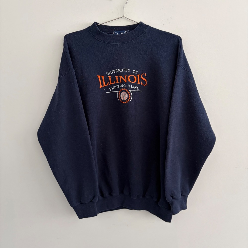 Vintage AS Sports University of Illinois Fighting Illini Sweatshirt Navy Large